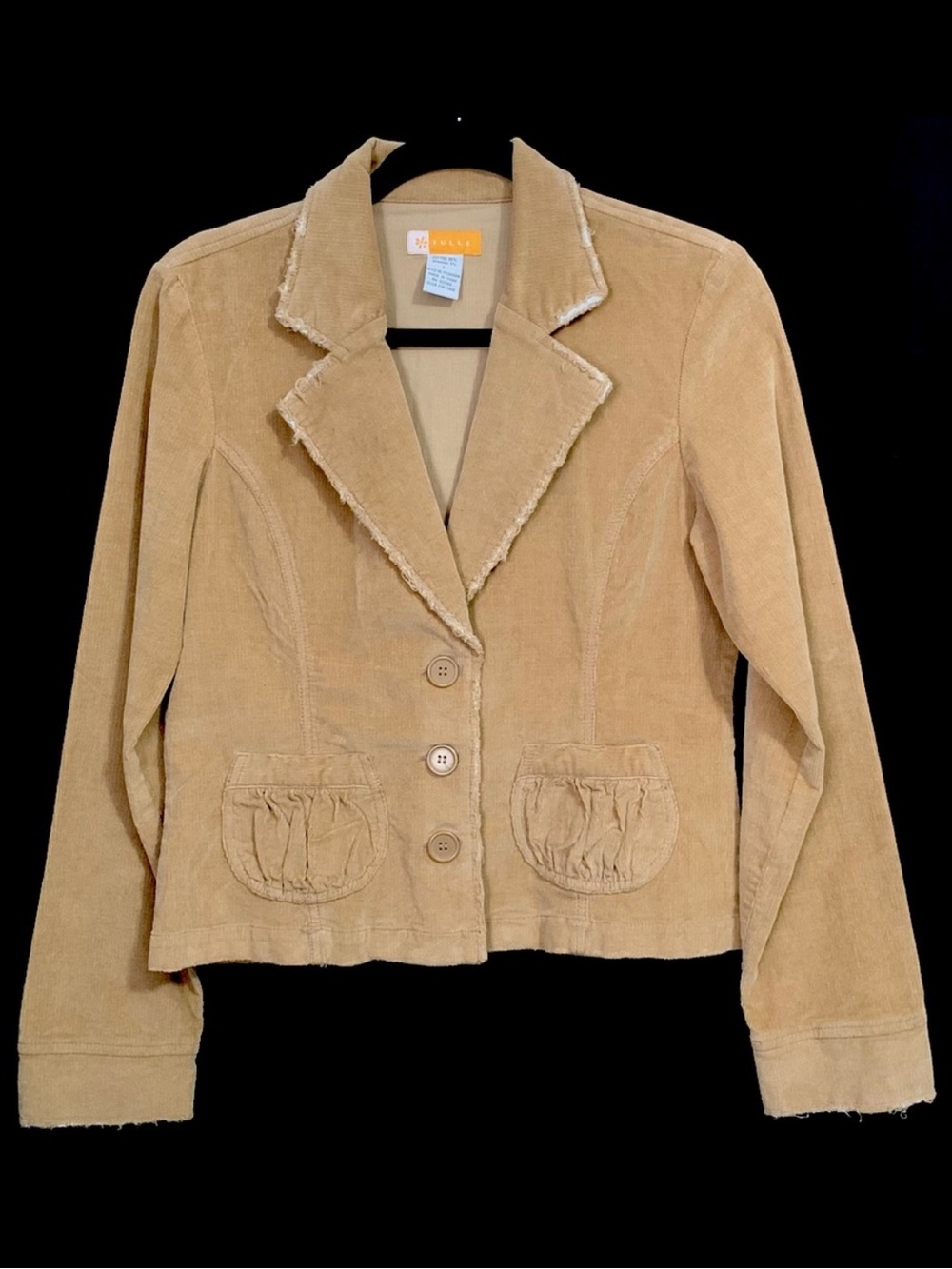 Anthropologie Tulle Distressed Tan Corduroy Jacket